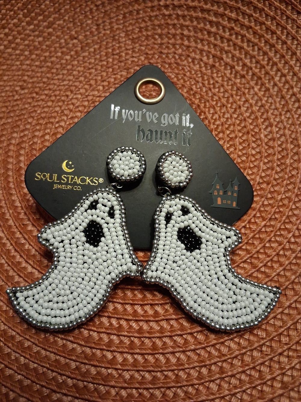 Soul Stacks Jewelry Co. Beaded Ghost Earrings "If You've Got It, Haunt It" NWT